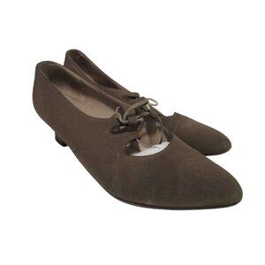 Salvatore Ferragamo Taupe Brown Suede Pumps Lace Front - Size 7.5B
